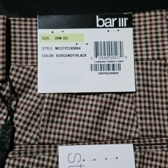 NEW Bar III Check Print Suit Separate Slim Fit Suit Pants Burgundy/Black, 30x32 - Picture 11 of 15
